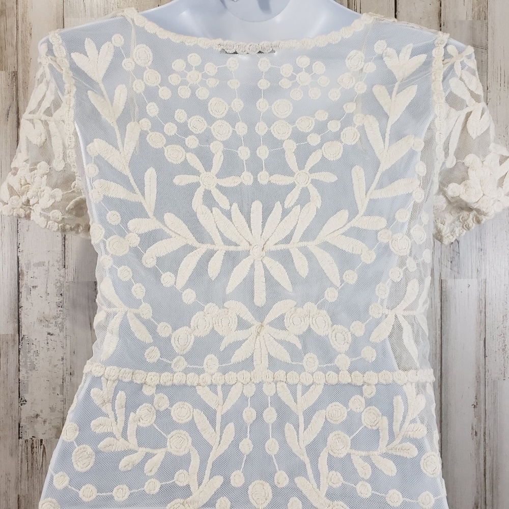 ZARA Collection Womens Top Ivory Sheer Mesh Floral - Picture 5 of 7